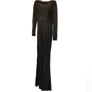 Abyss by Abby / black long sleeve ruched high slit shimmer Sequin dress XS